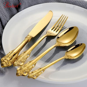 4PCS DINING KNIFE FORKS TEASPOONS SET GOLDEN LUXURY DINNERWARE - KITCHEN TOOL