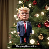 3-Piece Classic Style Trump-Inspired Acrylic Christmas Ornaments - Shiny Car & Tree Decorations, Perfect Festive Gift Idea for Holiday Season