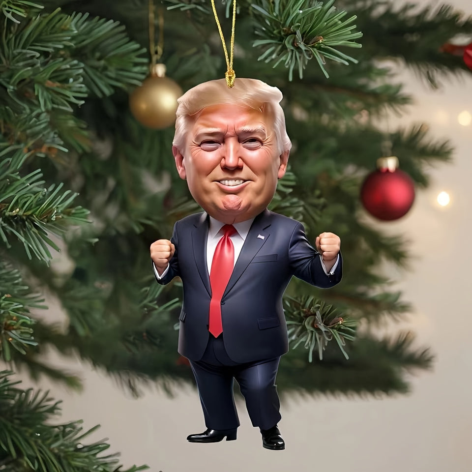 3-Piece Classic Style Trump-Inspired Acrylic Christmas Ornaments - Shiny Car & Tree Decorations, Perfect Festive Gift Idea for Holiday Season