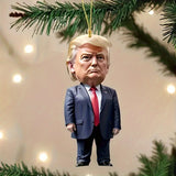 3-Piece Classic Style Trump-Inspired Acrylic Christmas Ornaments - Shiny Car & Tree Decorations, Perfect Festive Gift Idea for Holiday Season