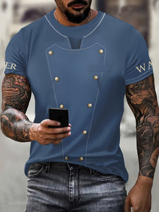 3D Chef's Knife Print Men's Novelty Color Block Short Sleeve Crew Neck T-shirt