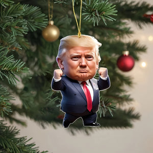 3-Piece Classic Style Trump-Inspired Acrylic Christmas Ornaments - Shiny Car & Tree Decorations, Perfect Festive Gift Idea for Holiday Season