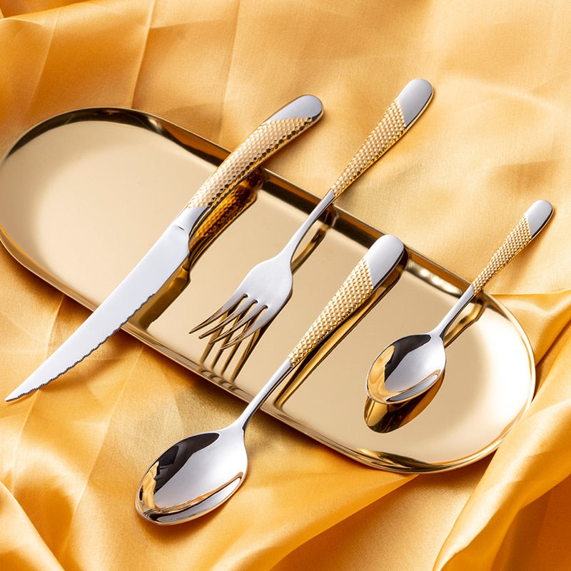 GOLDEN DINNERWARE KNIFE FORK SET - KITCHEN TOOL