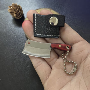 HANDMADE MINI KEYCHAIN STAINLESS STEEL WITH LEATHER CASE HANGING
