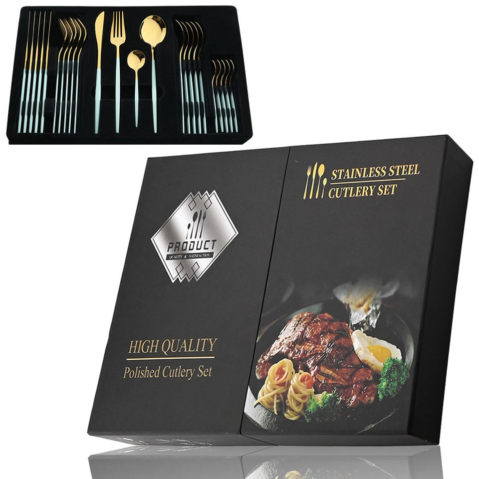 24Pcs Cutlery Set Stainless Steel Festival Kitchen Dinnerware Gift - KITCHEN TOOL