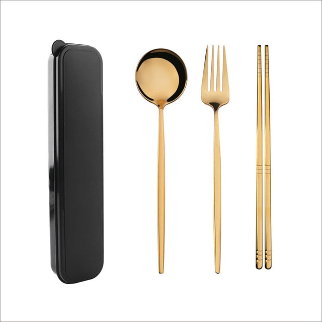 Tableware chopsticks Fork Spoon Dinnerware Set with Box - KITCHEN TOOL