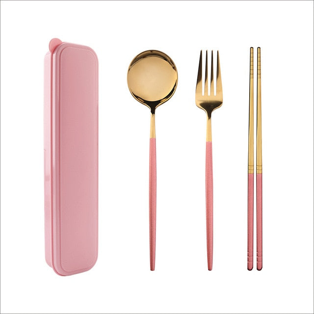 Tableware chopsticks Fork Spoon Dinnerware Set with Box - KITCHEN TOOL