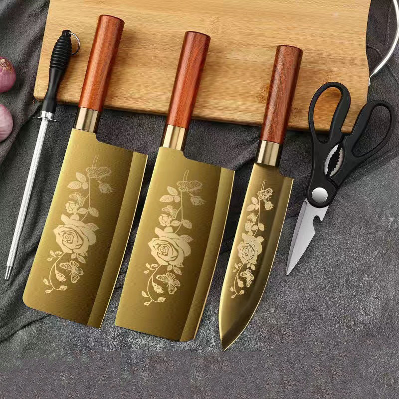 Golden Titanium Plated  Kitchen Knives Bone Chef
